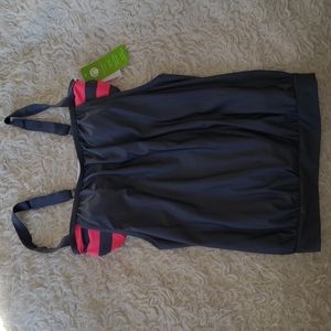 Next Stretch Tank with Attached Pink Gray Stripe Padded Bra nwt